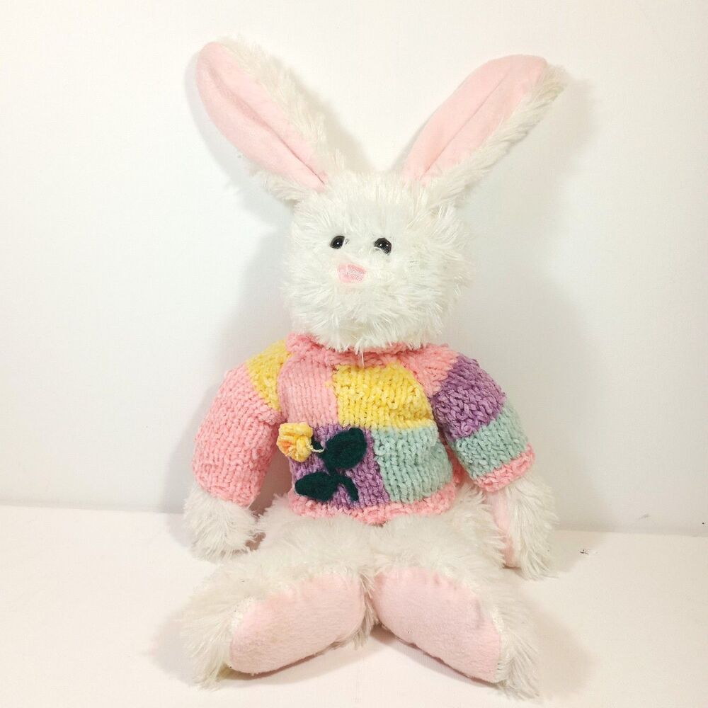 VTG 2004 Wishpets KAELA JANE Plush Bunny Rabbit Patchwork Pastel Sweater Flower